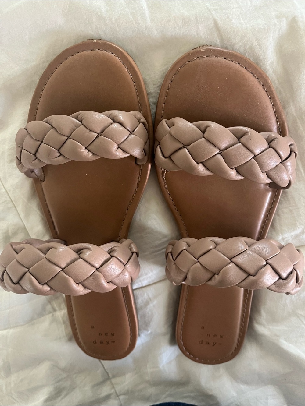 Braided Double-Strap Slide Sandals in Blush Taupe (Target)